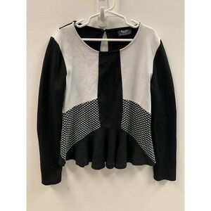 Bardot Junior Girls Top Size 18 Black White Polka Dot Long Sleeve